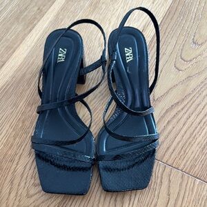 Zara Black Strappy Heels with Square Toe